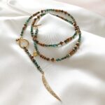 ZEMIRA - długi naszyjnik z malachitem i tygrysim okiem ZEMIRA - długi naszyjnik z malachitem i tygrysim okiem