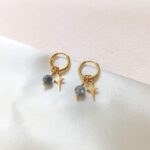 Kolczyki z labradorytem - kółka z zawieszką Kolczyki z labradorytem - kółka z zawieszką