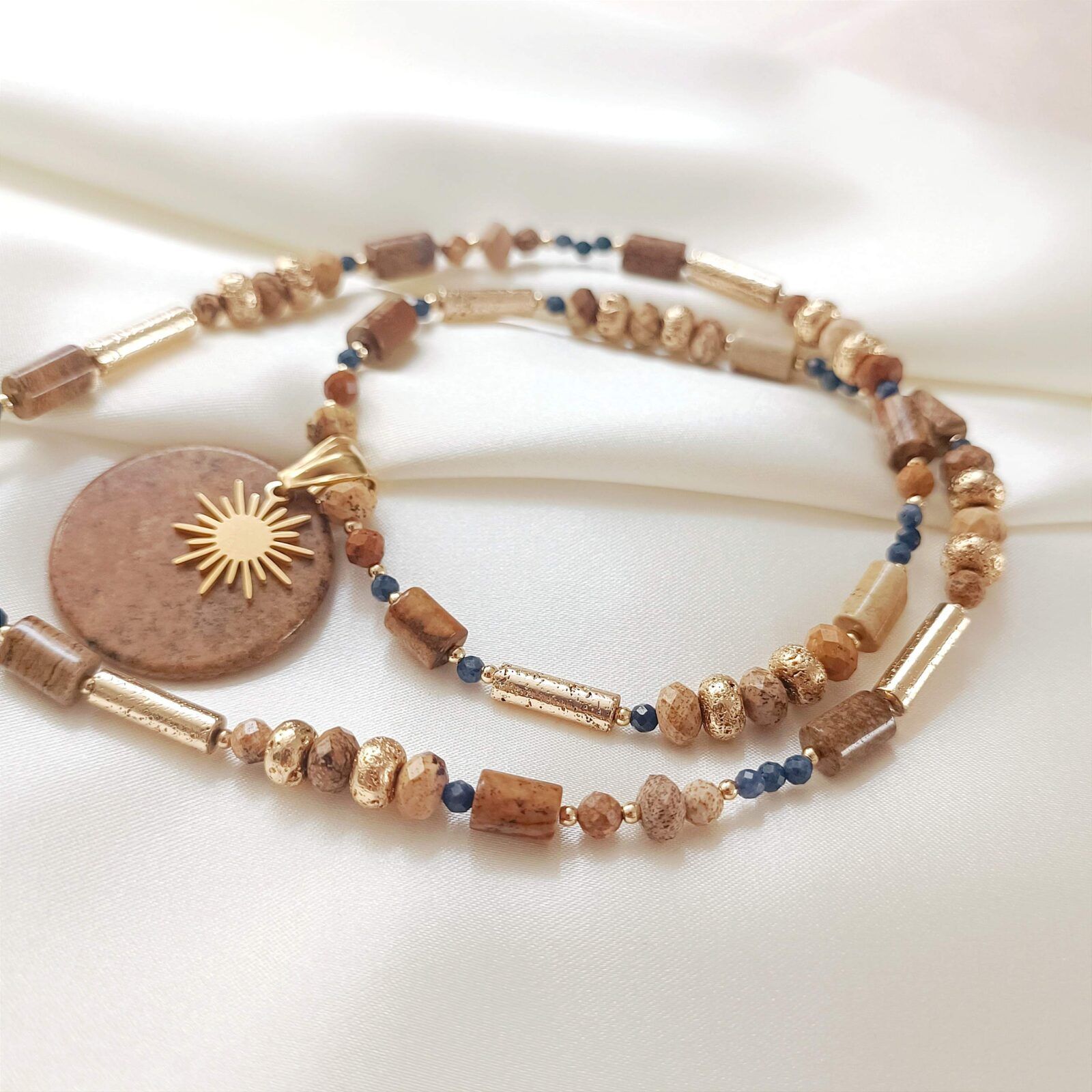 1000149253-01 Unikat - naszyjnik z jaspisem i szafirem